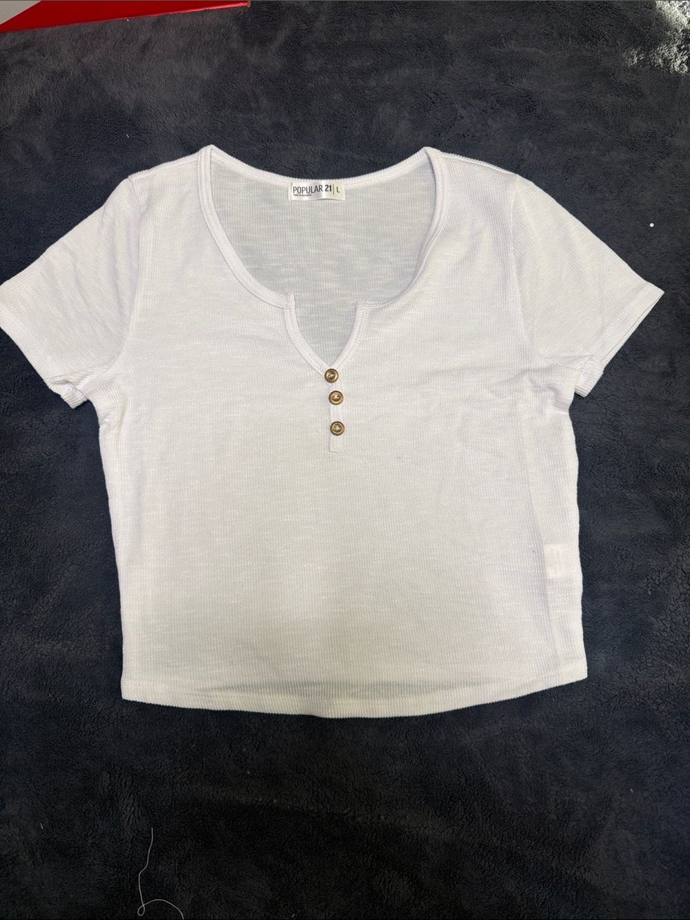 Popular 21 White Ribbed Short-Sleeve Henley Tee